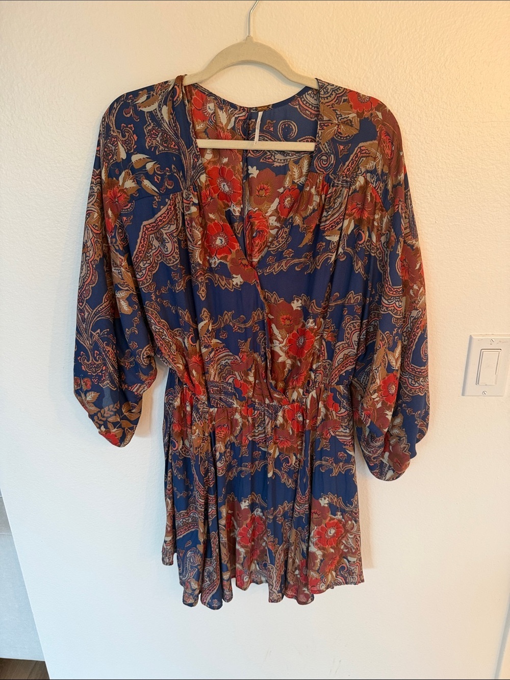 Free People Navy Floral Paisley Mini with Red & Tan Accents